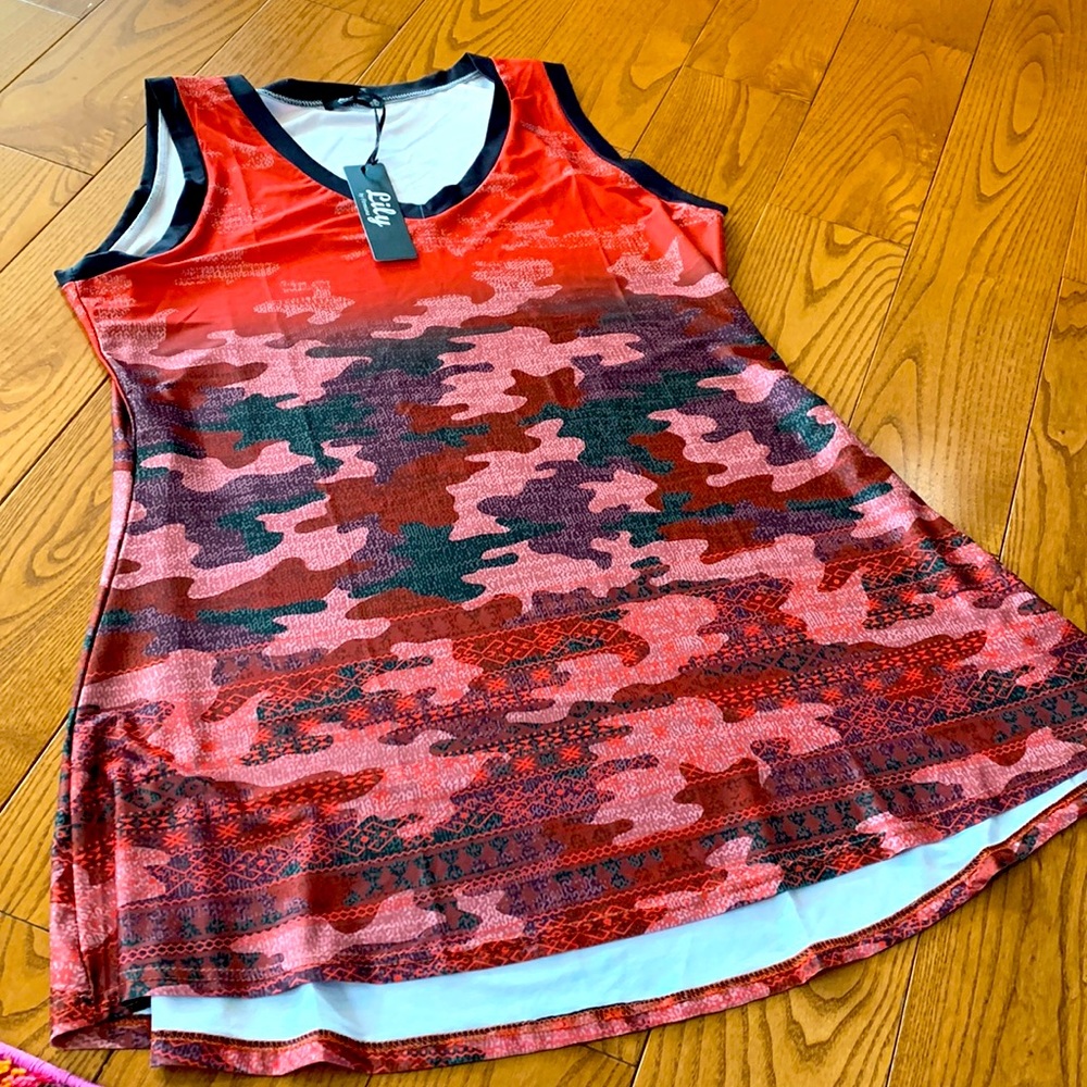 Lily Red Pink Camo Midi Dress